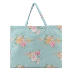 Mint,shabby Chic,floral,pink,vintage,girly,cute Zipper Large Tote Bag by NouveauDesign