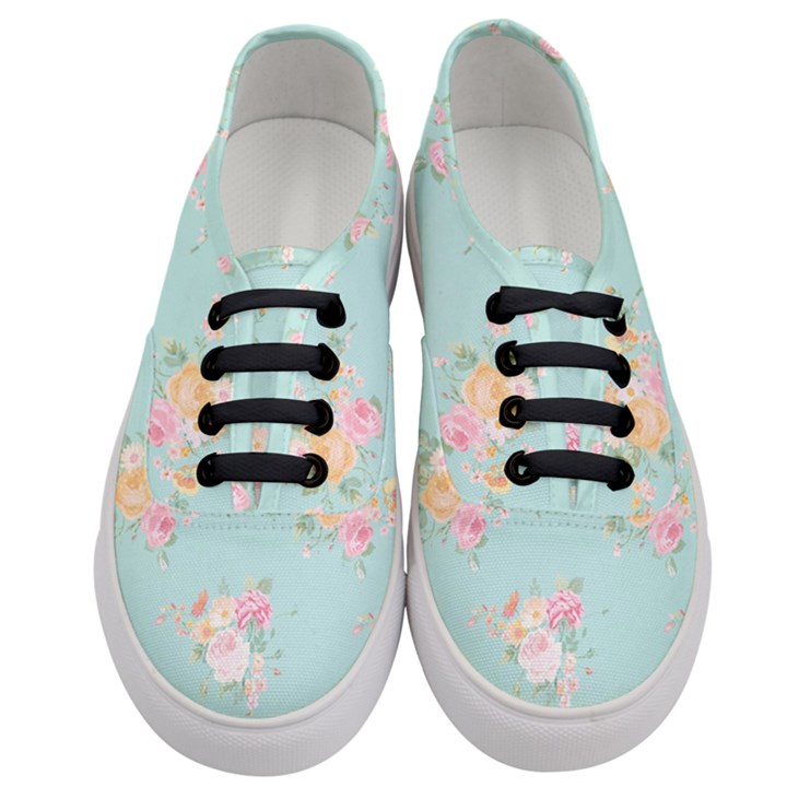 Mint,shabby chic,floral,pink,vintage,girly,cute Women s Classic Low Top Sneakers