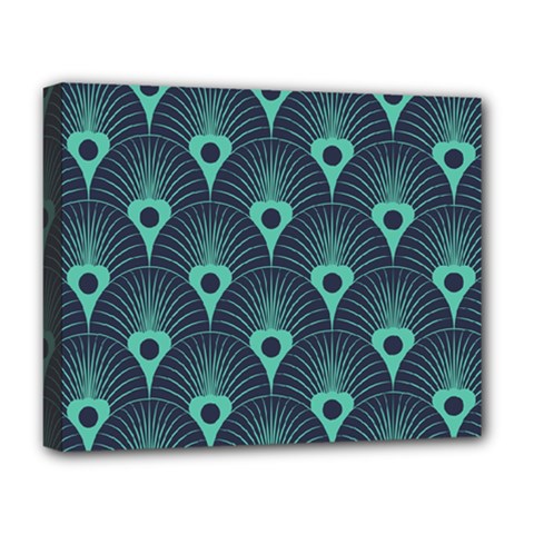 Blue,teal,peacock Pattern,art Deco Deluxe Canvas 20  X 16   by NouveauDesign