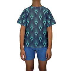 Blue,teal,peacock Pattern,art Deco Kids  Short Sleeve Swimwear by NouveauDesign