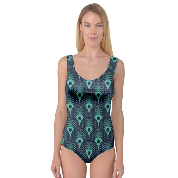 blue,teal,peacock pattern,art deco Princess Tank Leotard 