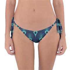 Blue,teal,peacock Pattern,art Deco Reversible Bikini Bottom