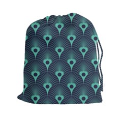 Blue,teal,peacock Pattern,art Deco Drawstring Pouches (xxl) by NouveauDesign