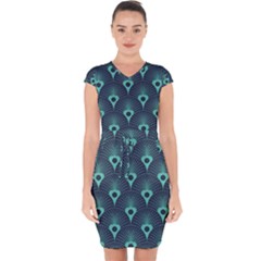 Blue,teal,peacock Pattern,art Deco Capsleeve Drawstring Dress  by NouveauDesign