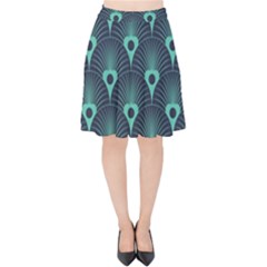 Blue,teal,peacock Pattern,art Deco Velvet High Waist Skirt