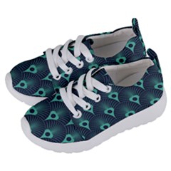 Blue,teal,peacock Pattern,art Deco Kids  Lightweight Sports Shoes