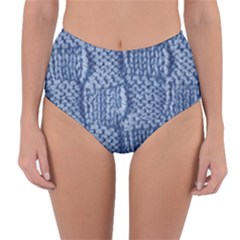 Knitted Wool Square Blue Reversible High-waist Bikini Bottoms