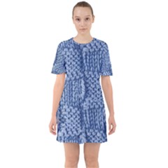 Knitted Wool Square Blue Sixties Short Sleeve Mini Dress by snowwhitegirl