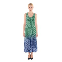 Knitted Wool Square Blue Green Sleeveless Maxi Dress by snowwhitegirl