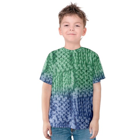 Knitted Wool Square Blue Green Kids  Cotton Tee by snowwhitegirl