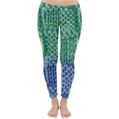 Knitted Wool Square Blue Green Classic Winter Leggings by snowwhitegirl