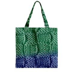 Knitted Wool Square Blue Green Zipper Grocery Tote Bag by snowwhitegirl