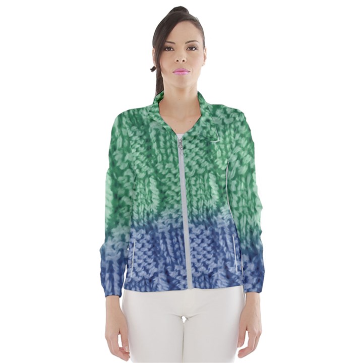 Knitted Wool Square Blue Green Wind Breaker (Women)