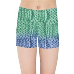 Knitted Wool Square Blue Green Kids Sports Shorts by snowwhitegirl