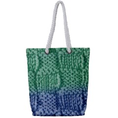 Knitted Wool Square Blue Green Full Print Rope Handle Tote (small)