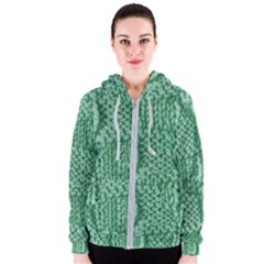 Knitted Wool Square Green Women s Zipper Hoodie by snowwhitegirl