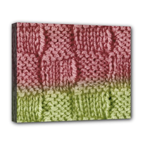 Knitted Wool Square Pink Green Deluxe Canvas 20  X 16   by snowwhitegirl