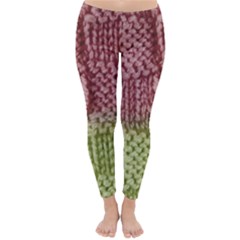 Knitted Wool Square Pink Green Classic Winter Leggings by snowwhitegirl