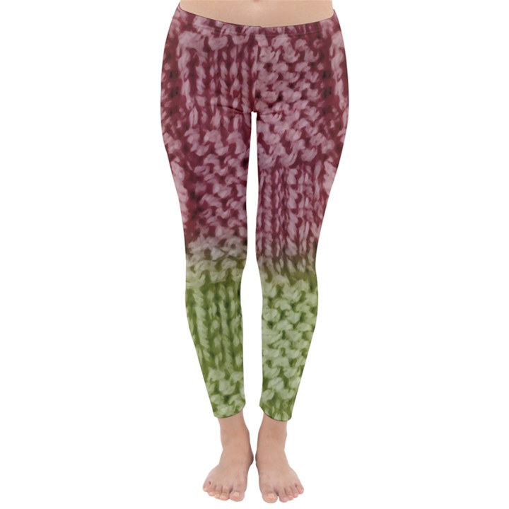 Knitted Wool Square Pink Green Classic Winter Leggings