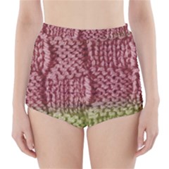 Knitted Wool Square Pink Green High-waisted Bikini Bottoms by snowwhitegirl