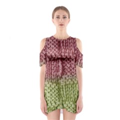 Knitted Wool Square Pink Green Shoulder Cutout One Piece