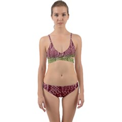 Knitted Wool Square Pink Green Wrap Around Bikini Set by snowwhitegirl