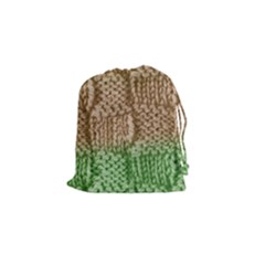 Knitted Wool Square Beige Green Drawstring Pouches (small)  by snowwhitegirl