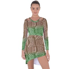 Knitted Wool Square Beige Green Asymmetric Cut-out Shift Dress by snowwhitegirl