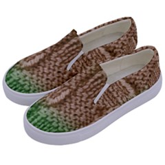 Knitted Wool Square Beige Green Kids  Canvas Slip Ons by snowwhitegirl