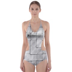 Silver Grid Pattern Cut-out One Piece Swimsuit by dflcprints