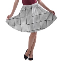 Silver Grid Pattern A-line Skater Skirt by dflcprints