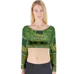 Happy St  Patrick s Day With Clover Long Sleeve Crop Top by FantasyWorld7