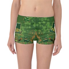 Happy St  Patrick s Day With Clover Reversible Boyleg Bikini Bottoms by FantasyWorld7