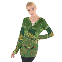 Happy St  Patrick s Day With Clover Tie Up Tee by FantasyWorld7