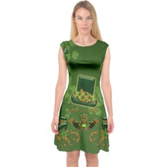 Happy St  Patrick s Day With Clover Capsleeve Midi Dress by FantasyWorld7