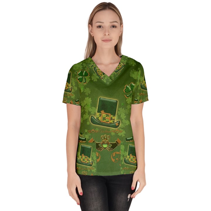 Happy st. patrick s day with clover Scrub Top