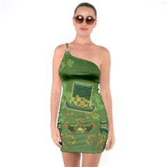 Happy St  Patrick s Day With Clover One Soulder Bodycon Dress by FantasyWorld7