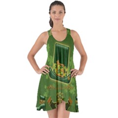 Happy St  Patrick s Day With Clover Show Some Back Chiffon Dress by FantasyWorld7