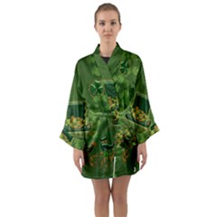 Happy St  Patrick s Day With Clover Long Sleeve Kimono Robe by FantasyWorld7