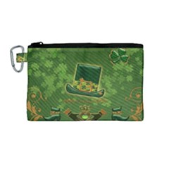 Happy St  Patrick s Day With Clover Canvas Cosmetic Bag (medium) by FantasyWorld7