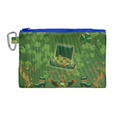 Happy St  Patrick s Day With Clover Canvas Cosmetic Bag (large) by FantasyWorld7