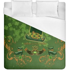 Happy St  Patrick s Day With Clover Duvet Cover (king Size) by FantasyWorld7