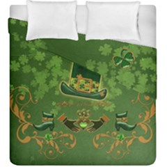 Happy St  Patrick s Day With Clover Duvet Cover Double Side (king Size) by FantasyWorld7