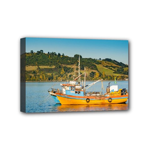 Fishing Boat At Lake, Chiloe, Chile Mini Canvas 6  X 4  by dflcprints