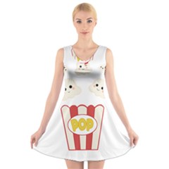 Cute Kawaii Popcorn V-neck Sleeveless Skater Dress by Valentinaart