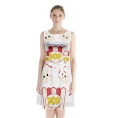 Cute Kawaii Popcorn Sleeveless Waist Tie Chiffon Dress by Valentinaart