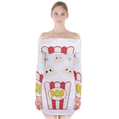 Cute Kawaii Popcorn Long Sleeve Off Shoulder Dress by Valentinaart