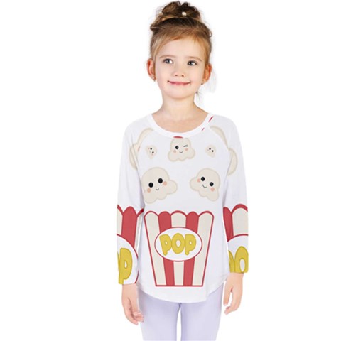 Cute Kawaii Popcorn Kids  Long Sleeve Tee by Valentinaart