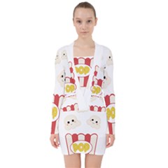 Cute Kawaii Popcorn V-neck Bodycon Long Sleeve Dress by Valentinaart