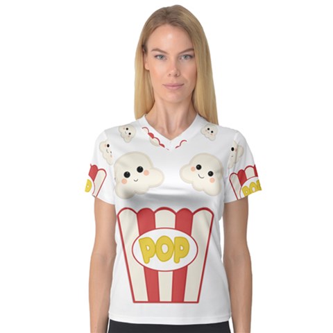 Cute Kawaii Popcorn V-neck Sport Mesh Tee by Valentinaart